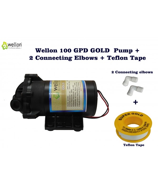 Wellon Gold 100 GPD Booster Pump for All Types of Water Purifier+Elbows+Teflon Tape (Black) 